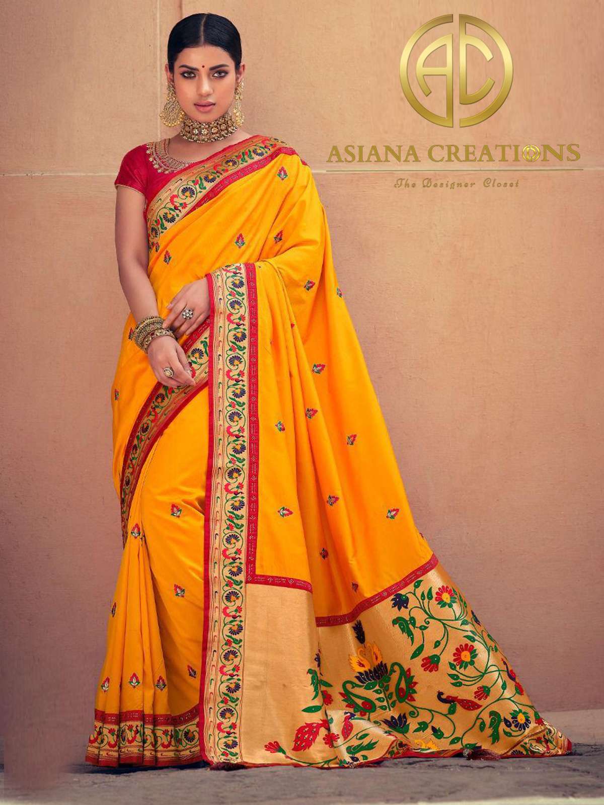 Art Silk Yellow Wedding Wear Woven Saree-2383