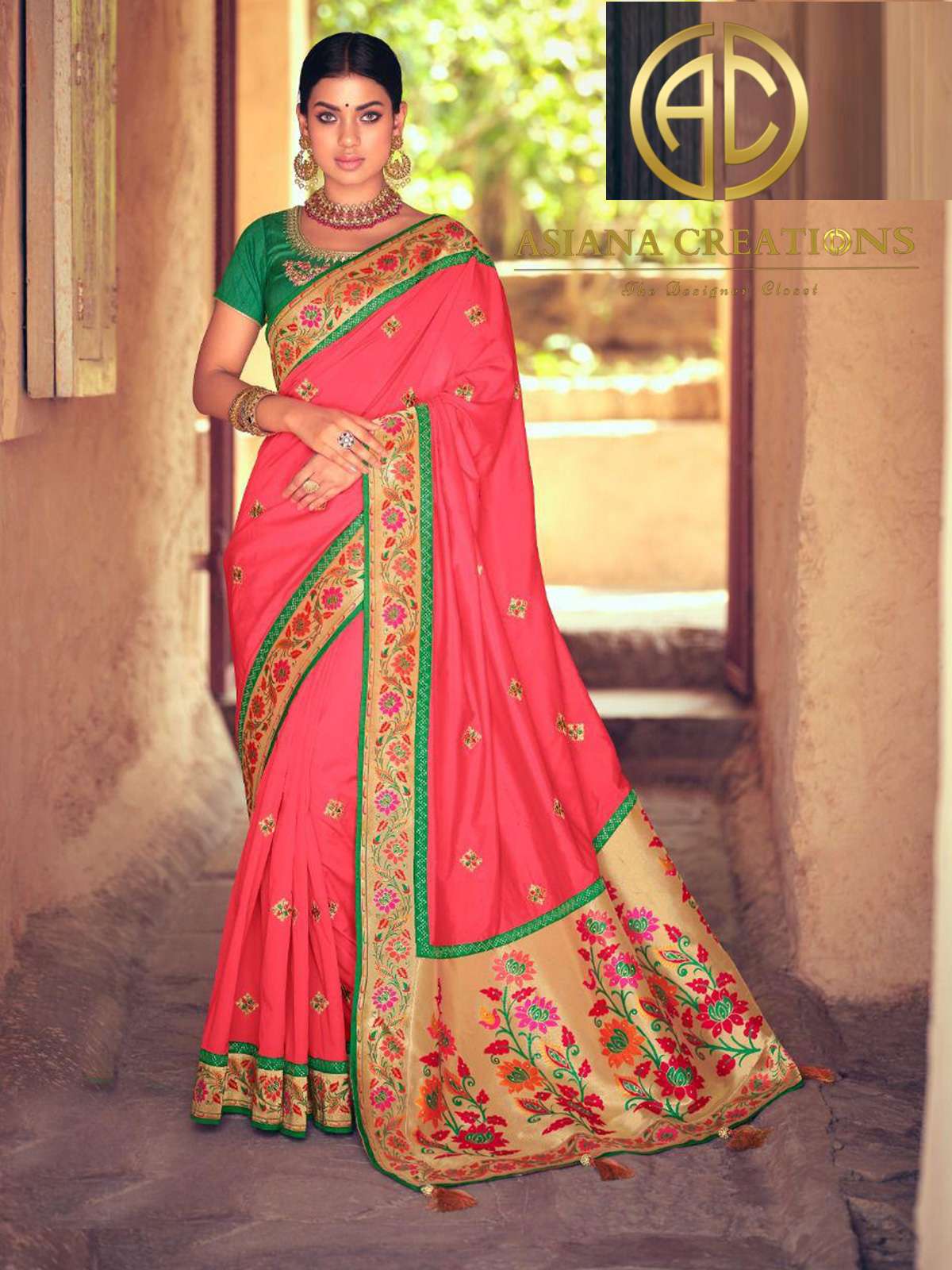 Art Silk Pink Wedding Wear Woven Saree-2385