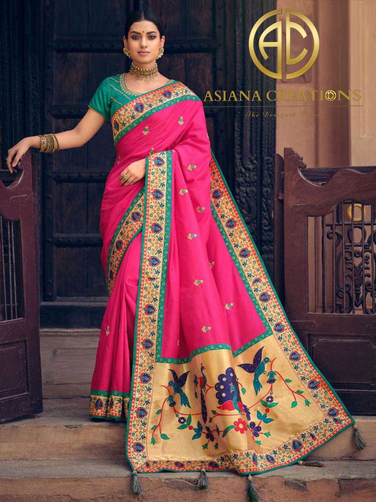 Art Silk Pink Wedding Wear Woven Saree-2387