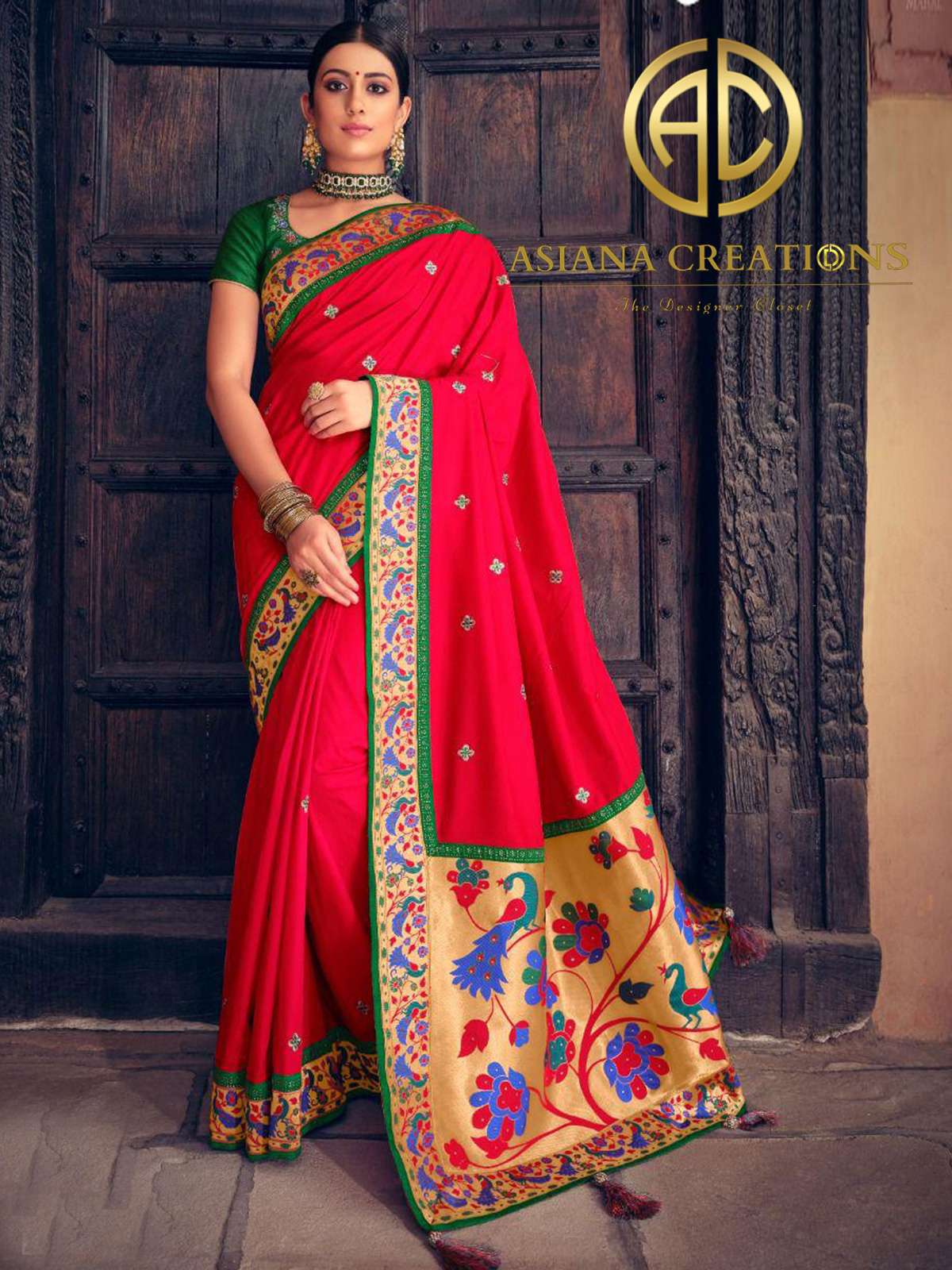 Art Silk Red Wedding Wear Woven Saree-2389