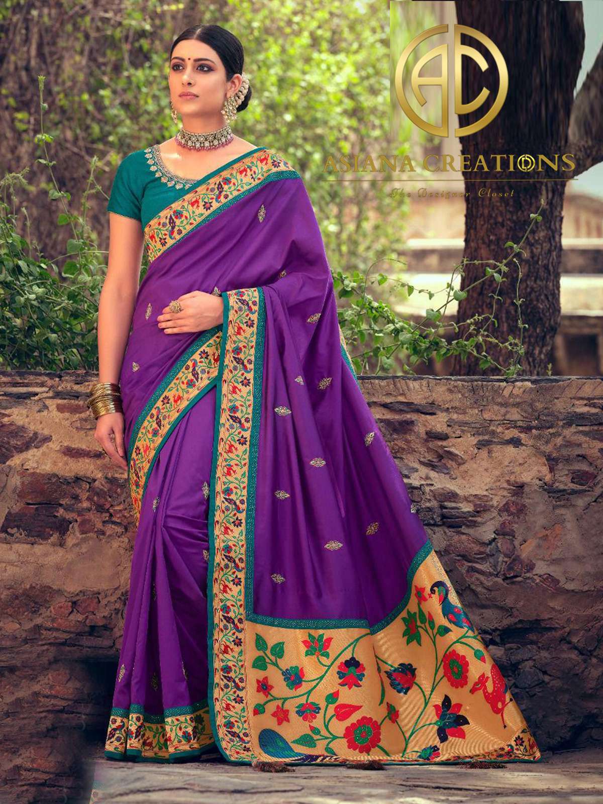 Art Silk Purple Wedding Wear Woven Saree-2390