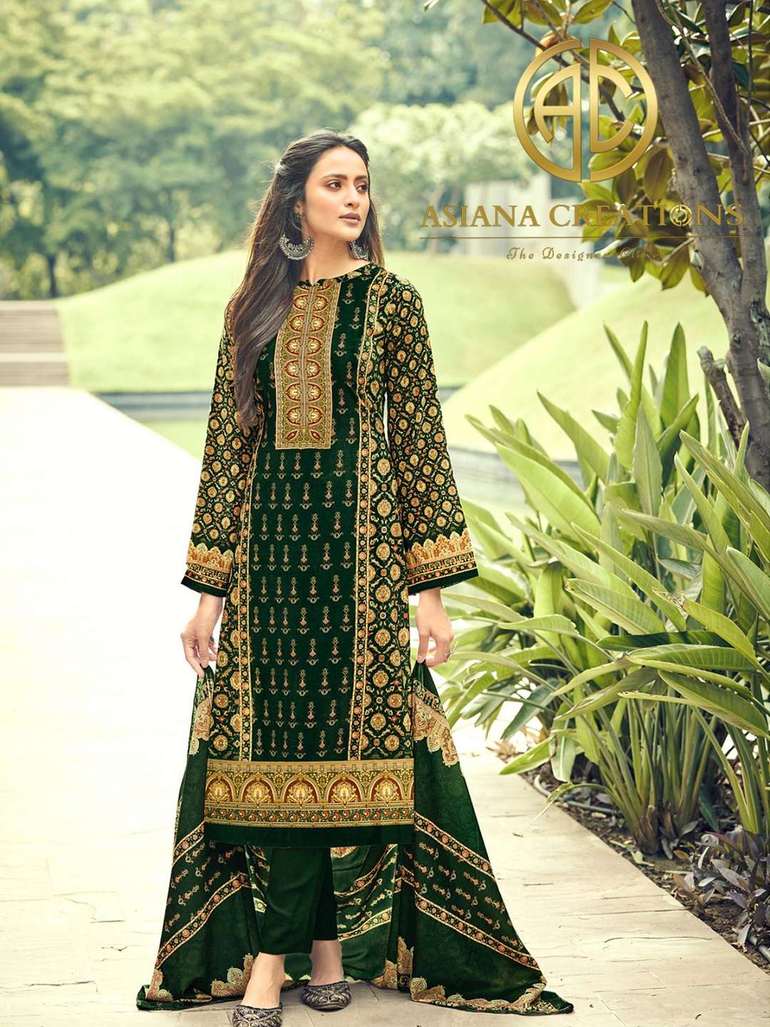 Velvet Green Digital Printed Festive Wear Salwar Suit-2523