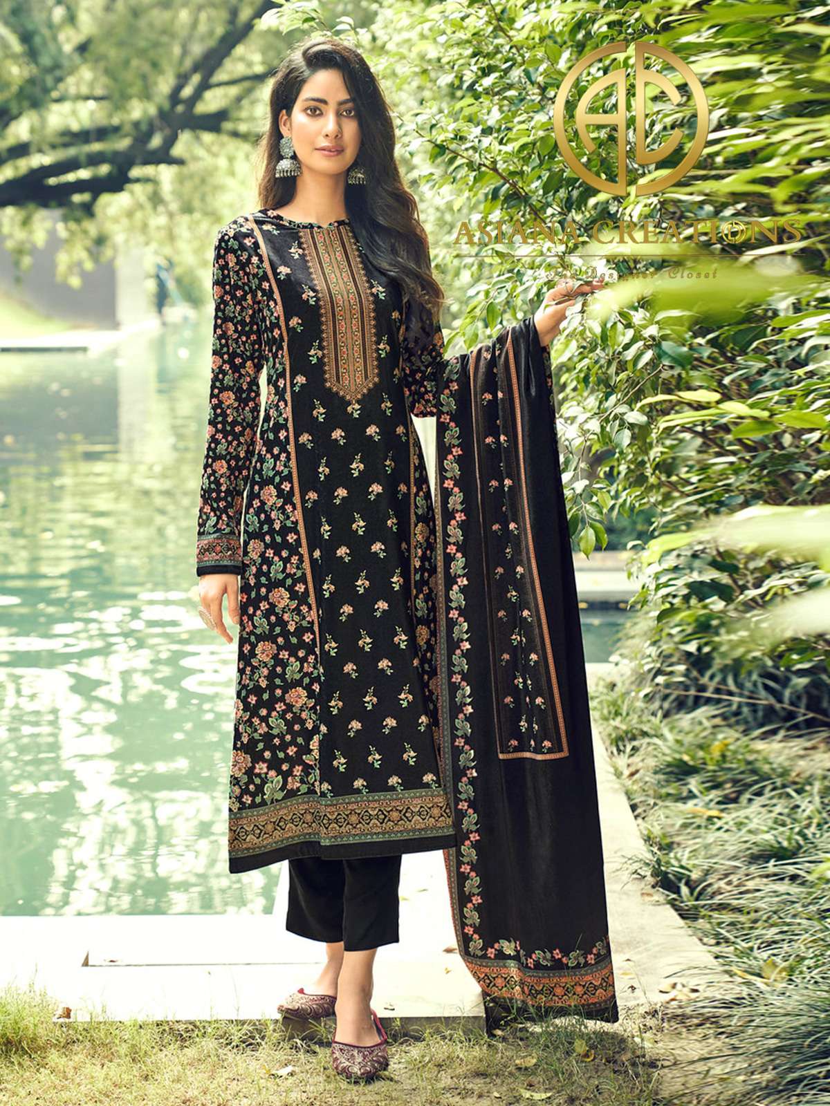 Velvet Black Digital Printed Festive Wear Salwar Suit-2529