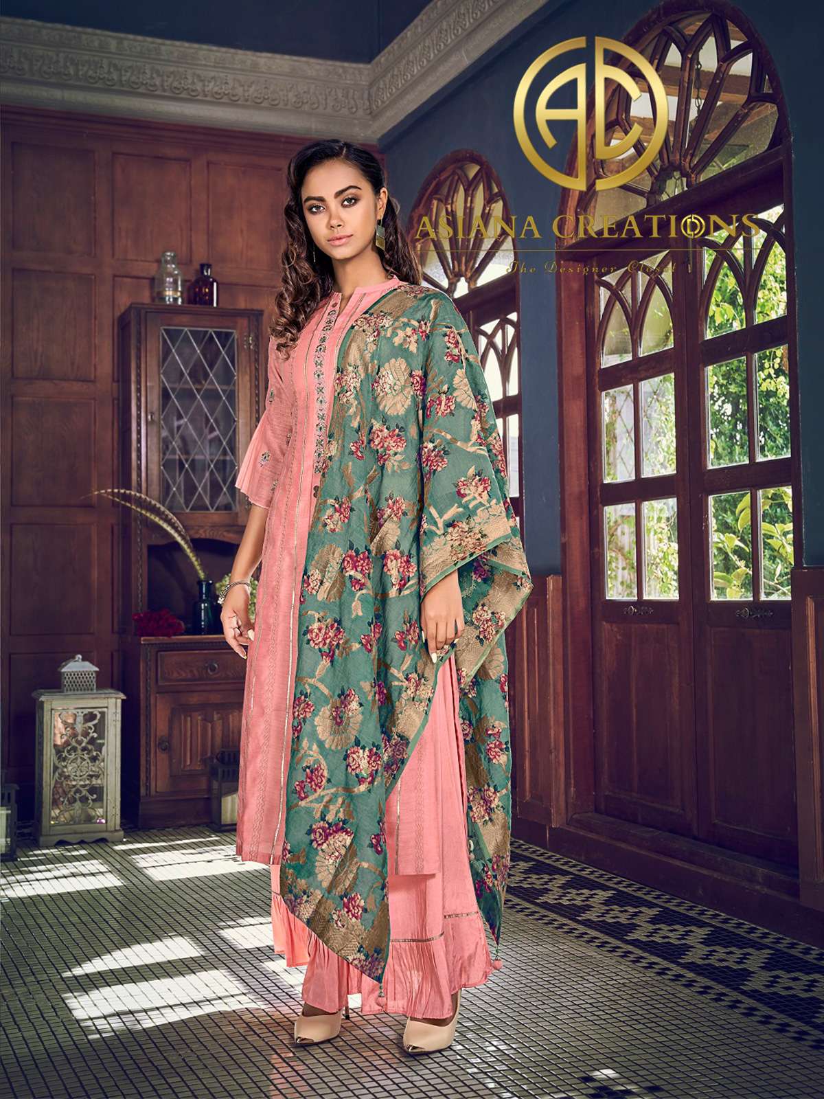 Art Silk Pink Embroidered Festive Wear Palazzo Suits-2536
