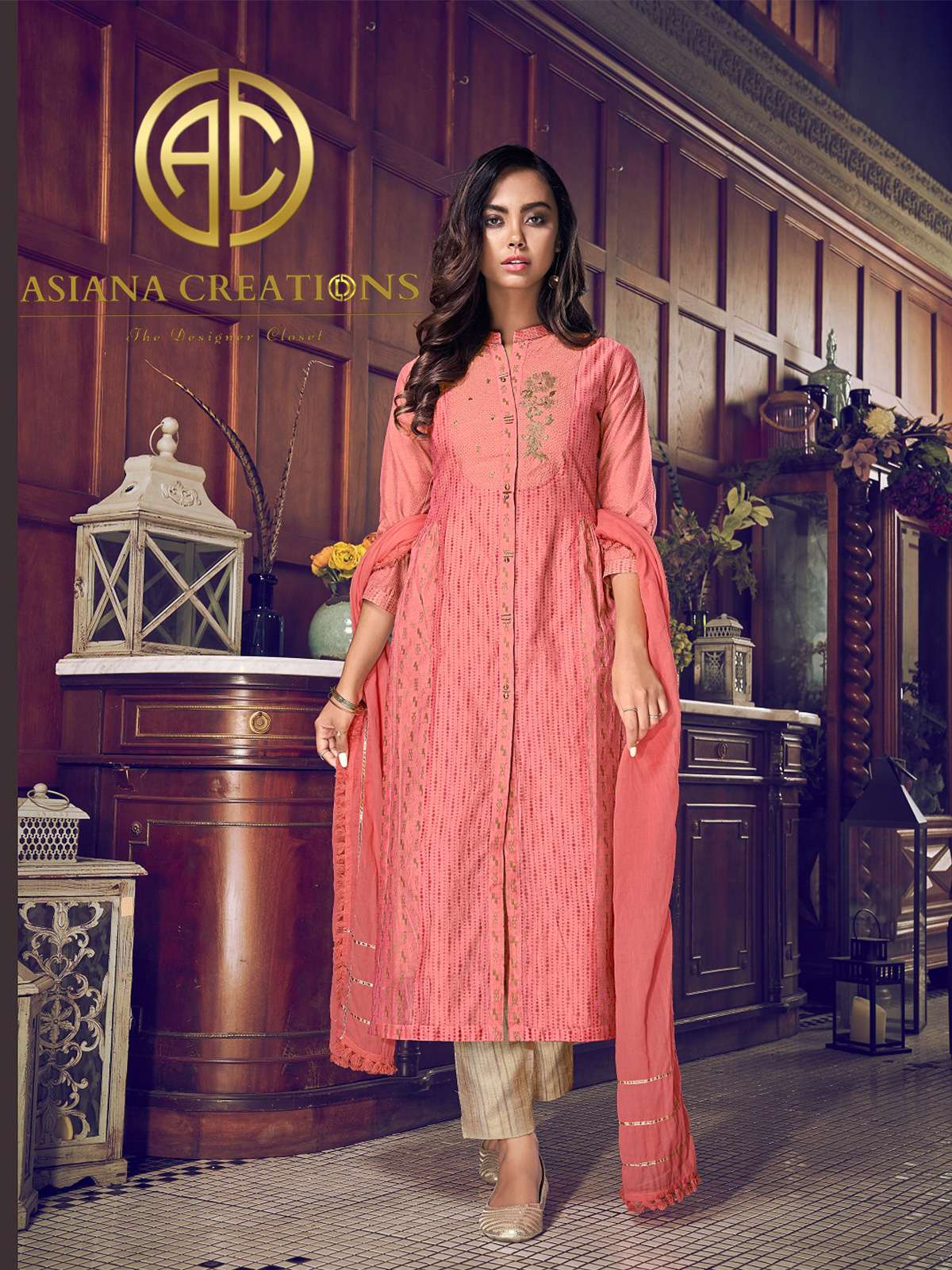 Art Silk Peach Embroidered Festive Wear Salwar Suits-2541