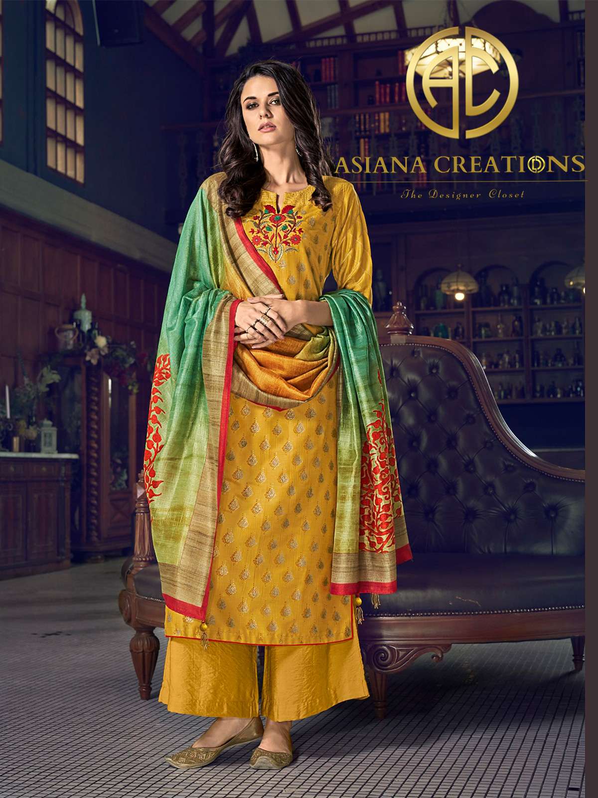 Art Silk Yellow Embroidered Festive Wear Palazzo Suits-2543