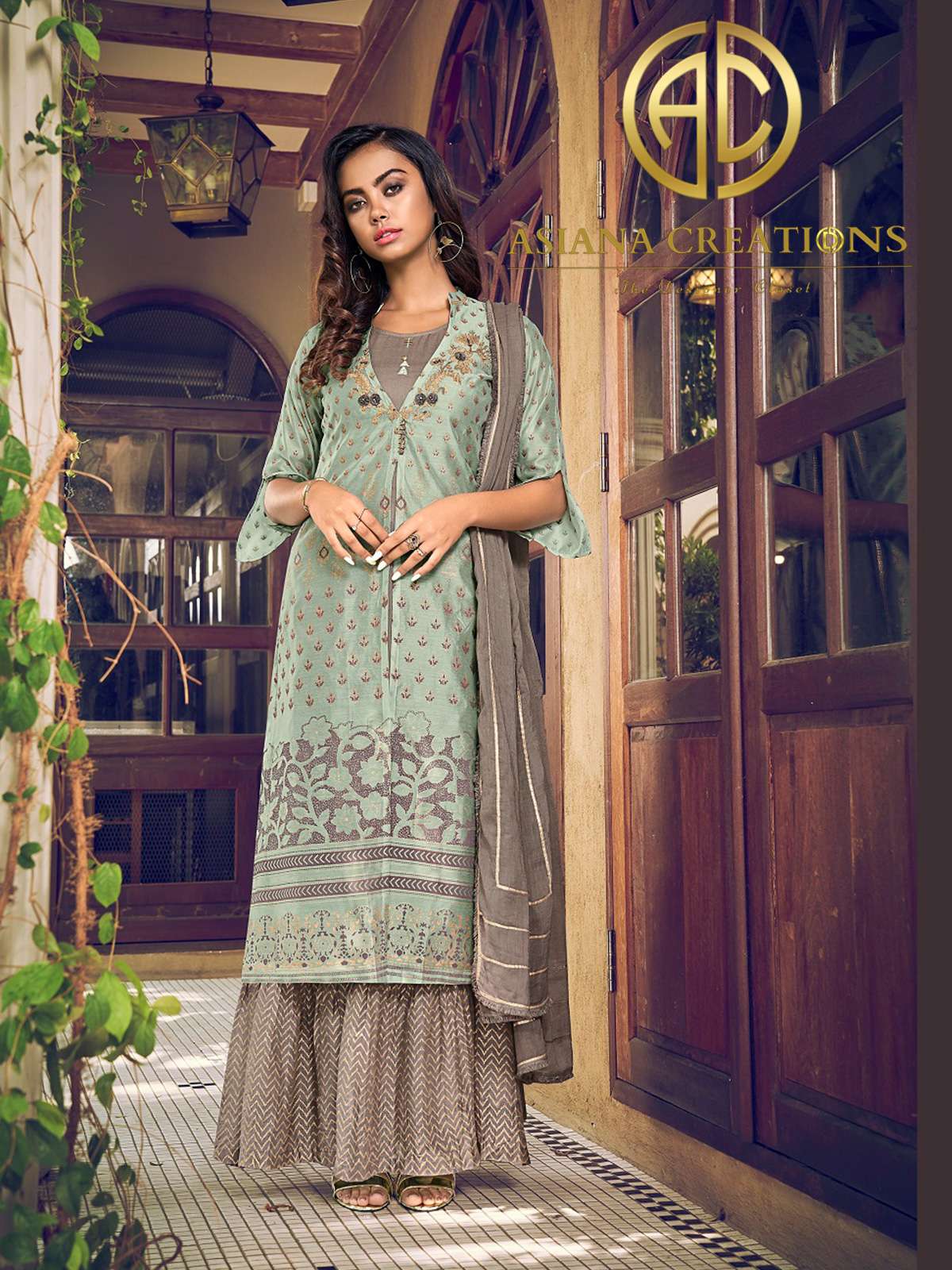 Art Silk Green Embroidered Palazzo Suits-2546