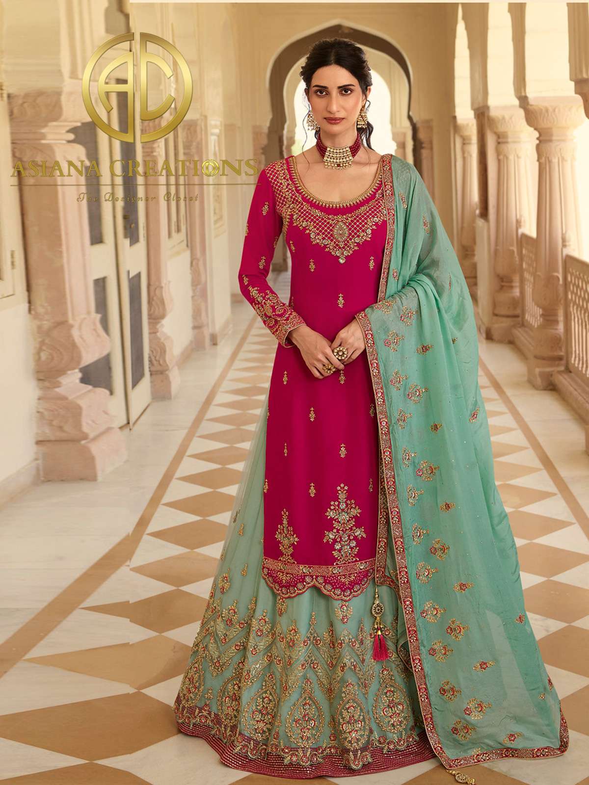 Georgette Embroidered Reception Wear Pink Lehenga-2580