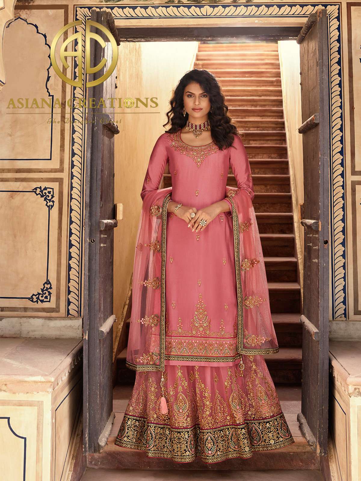 Chinnon Embroidered Reception Wear Pink Lehenga-2582