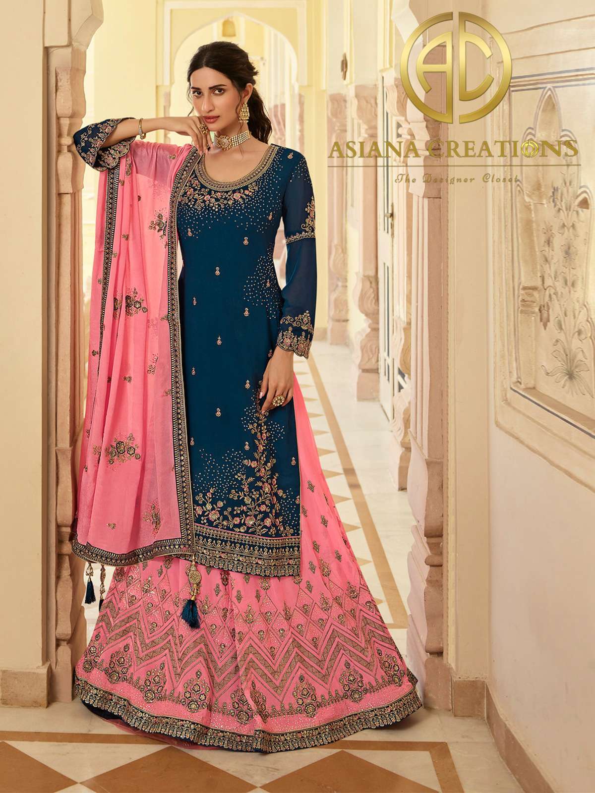 Georgette Embroidered Reception Wear Blue Lehenga-2584