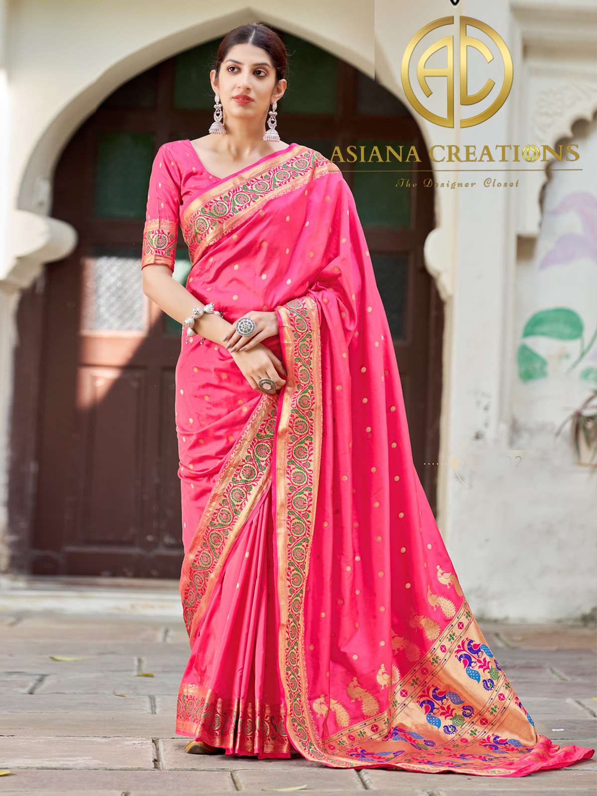 Paithani Style Art Silk Traditional Wedding Pink Saree-2605