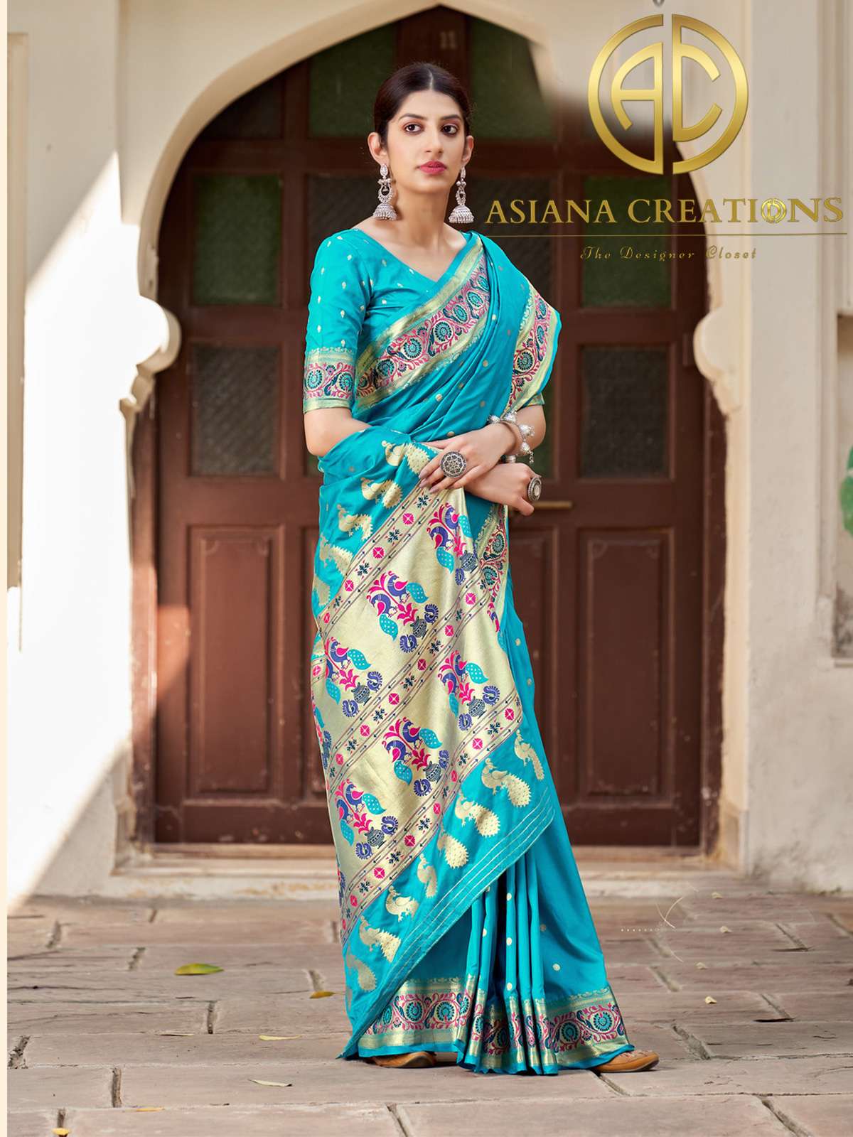 Paithani Style Art Silk Traditional Wedding Blue Saree-2606
