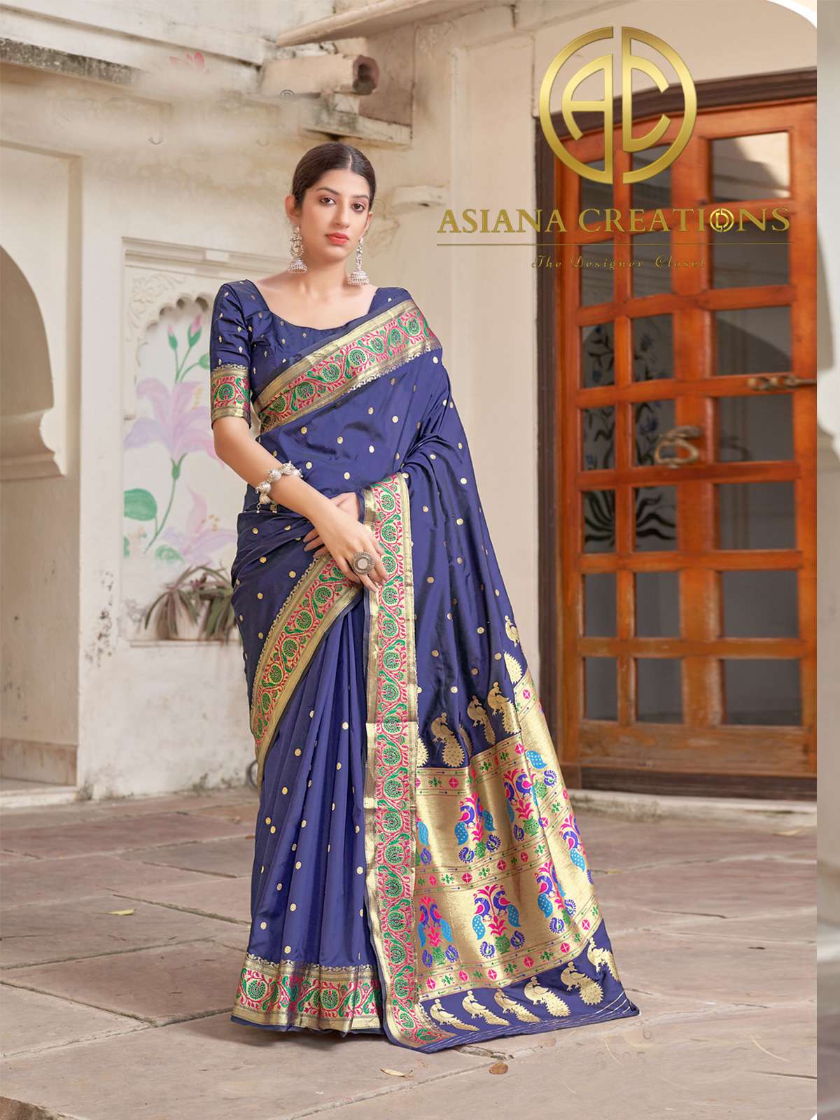 Paithani Style Art Silk Traditional Wedding Blue Saree-2608
