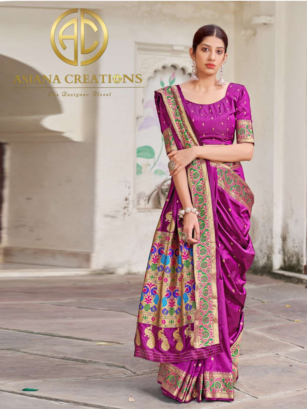 Paithani Style Art Silk Traditional Wedding Purple Saree-2609