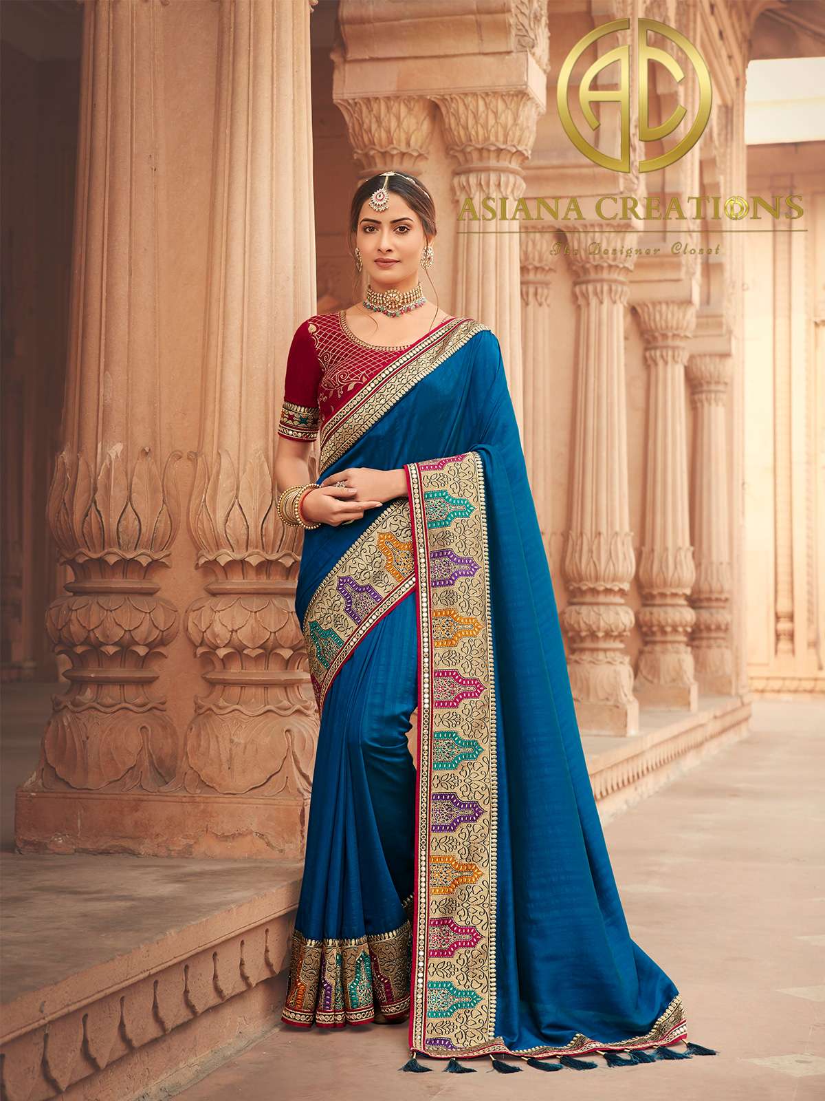 Embroidered Art Silk Blue Wedding Designer Saree-2673