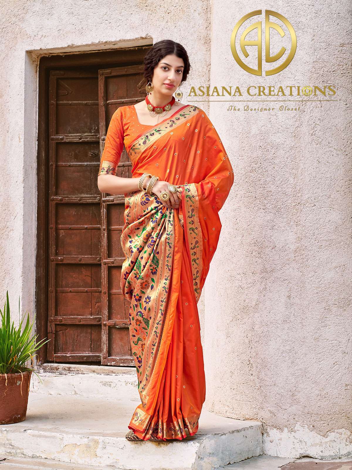 Banarasi Silk Woven Orange Wedding Traditional Saree-2682