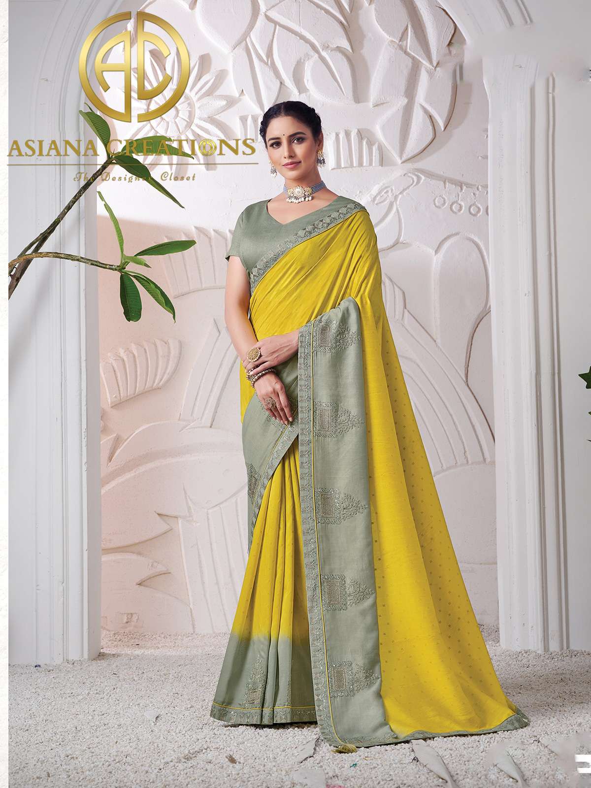 Viscose Silk Yellow Designer Embroidered Wedding Wear Saree-2685