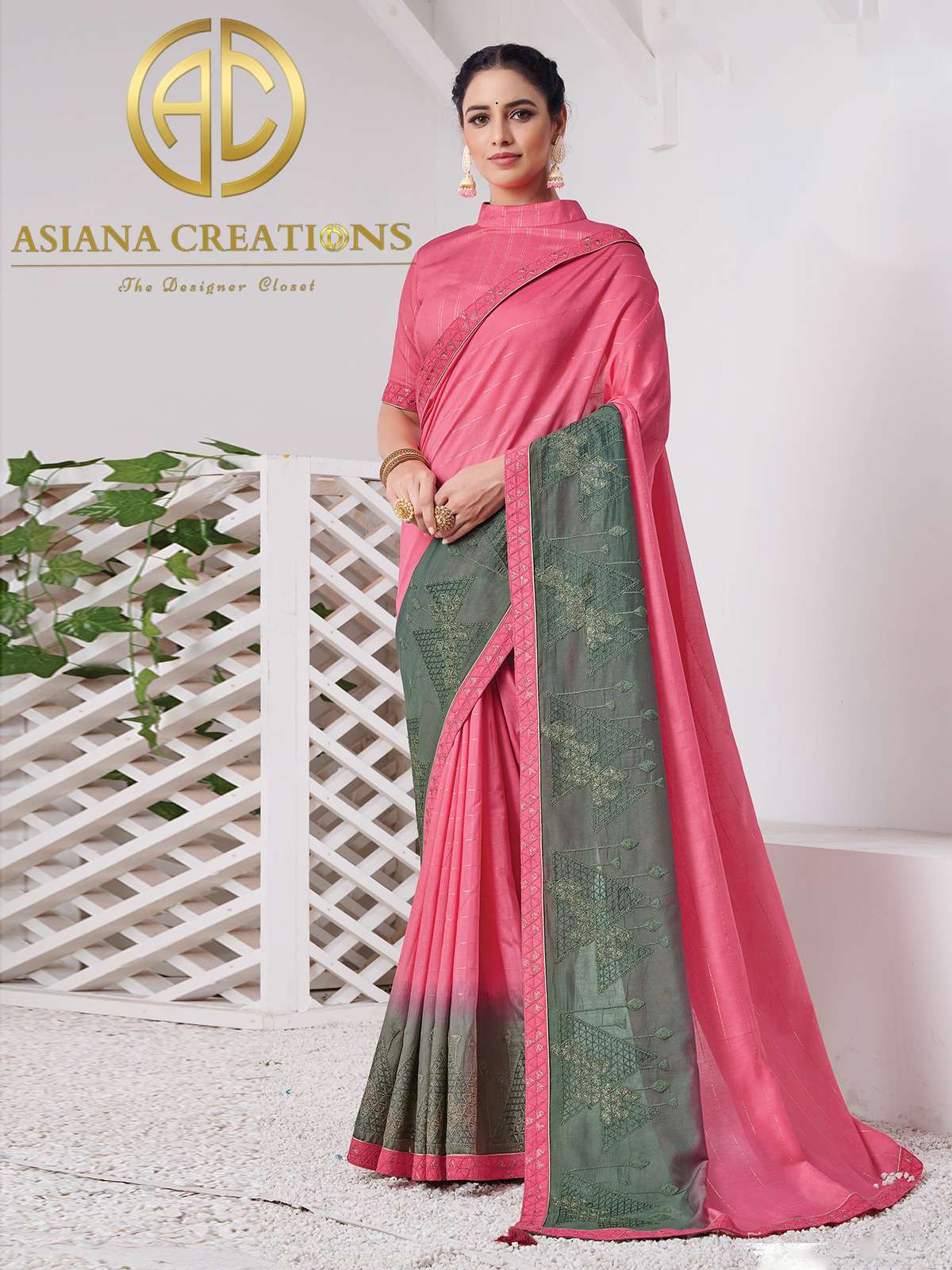 Viscose Silk Pink Designer Embroidered Wedding Wear Saree-2686