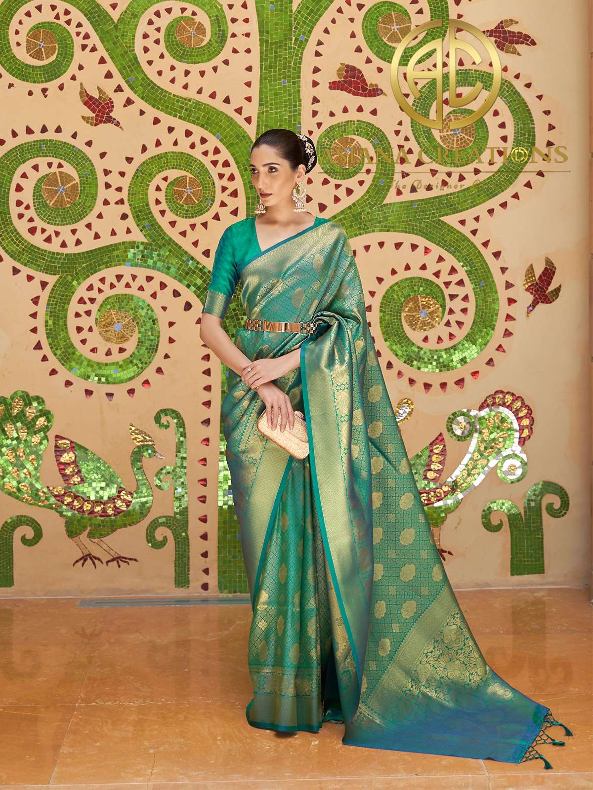 Handloom Silk Traditional Wedding Teal Green Saree-2694