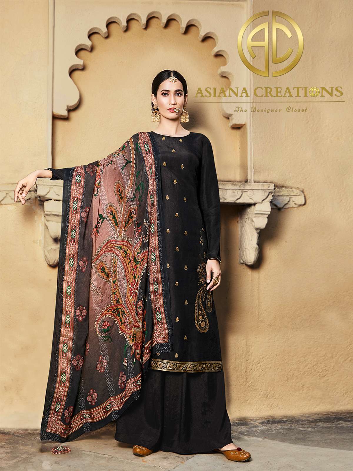 Art Silk Embroidered Black Wedding Wear Salwar Suit-2724