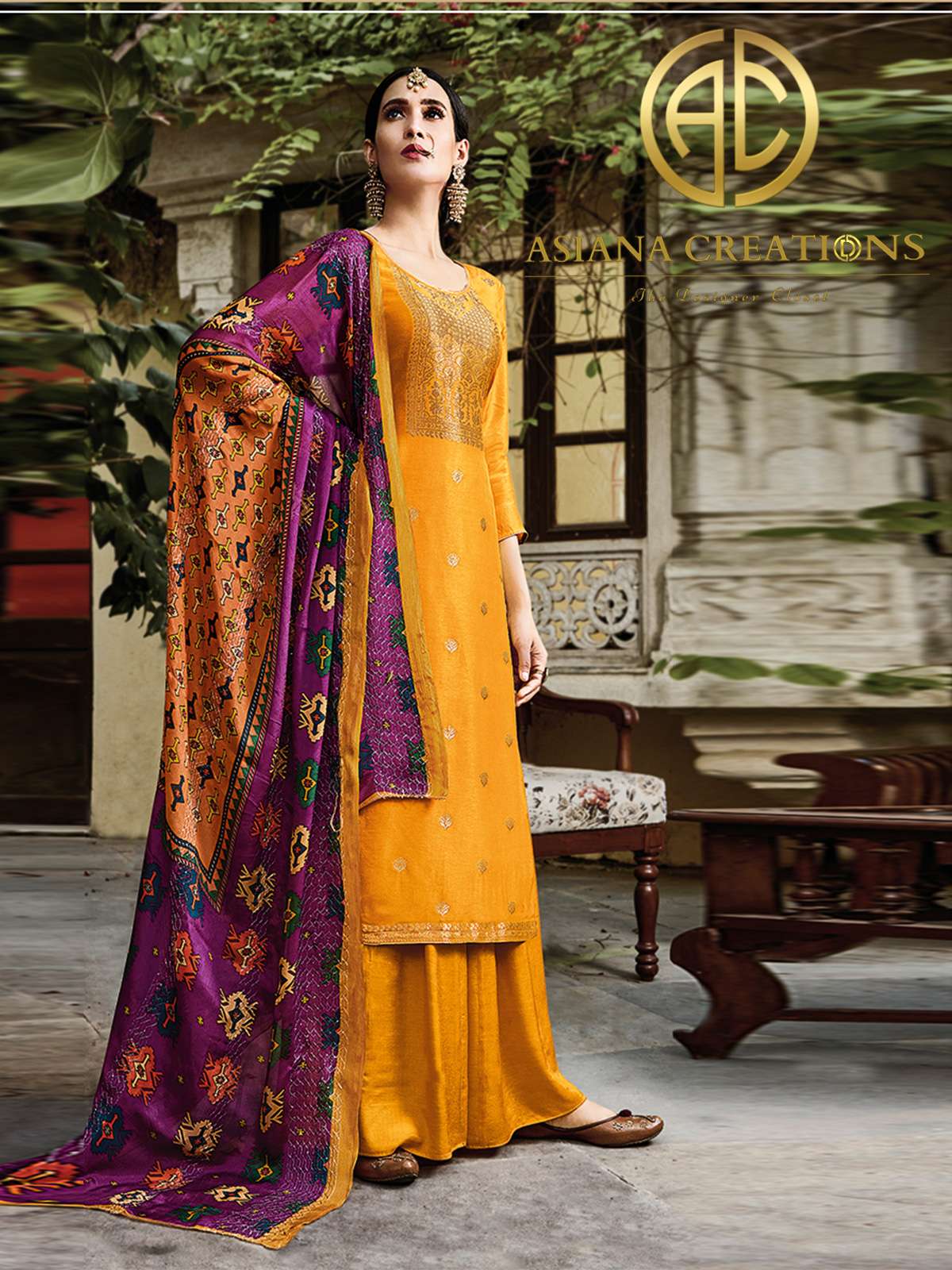 Art Silk Embroidered Yellow Wedding Wear Salwar Suit-2725