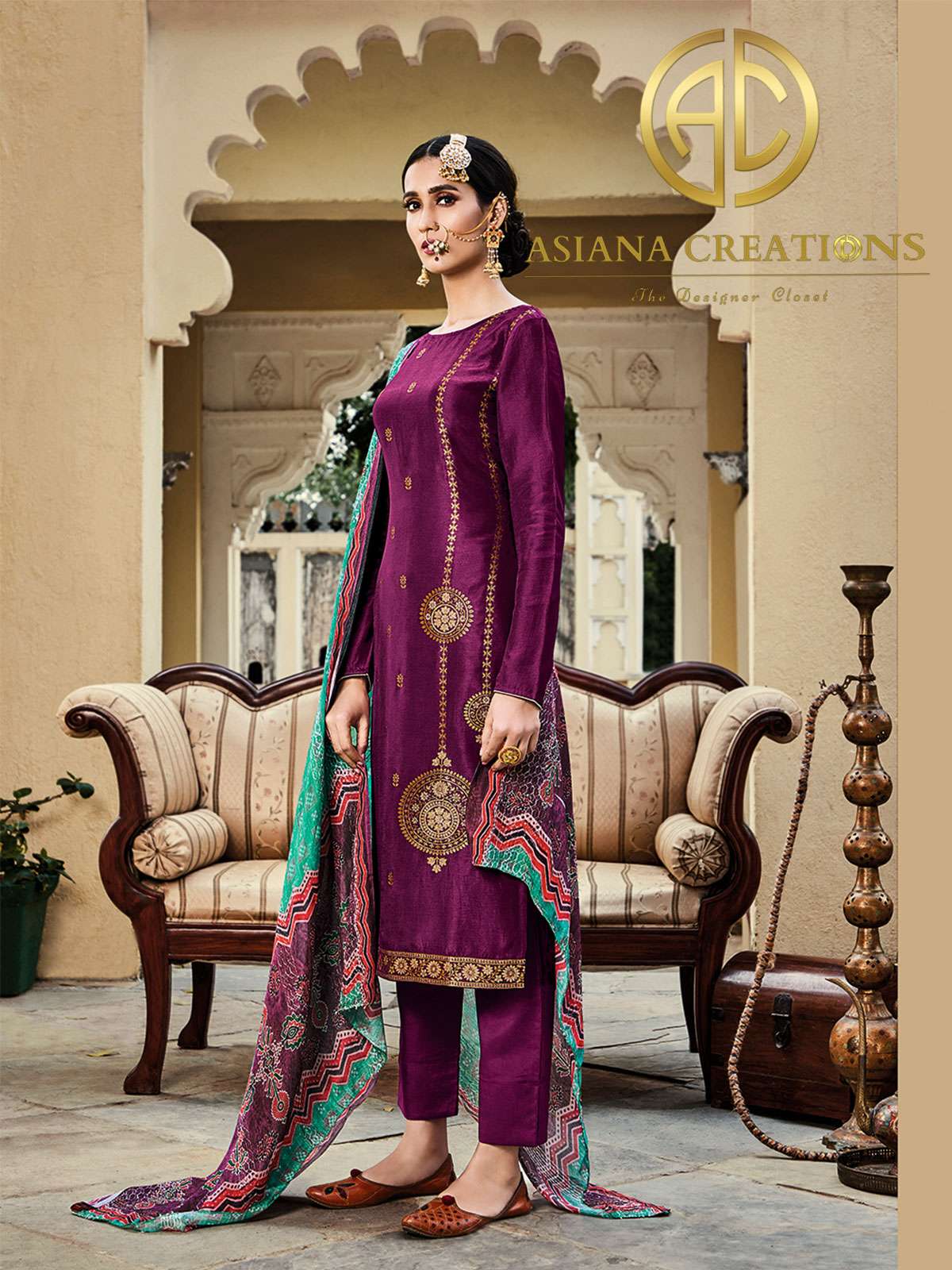 Art Silk Embroidered Purple Wedding Wear Salwar Suit-2727