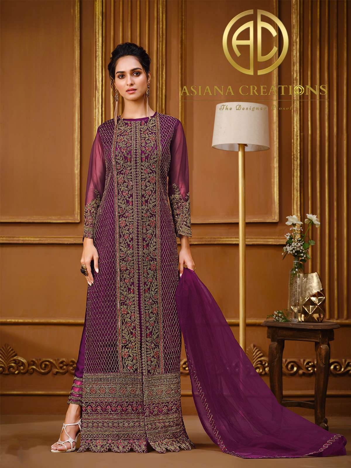 Net Embroidered Purple Salwar Wedding Suit-2735