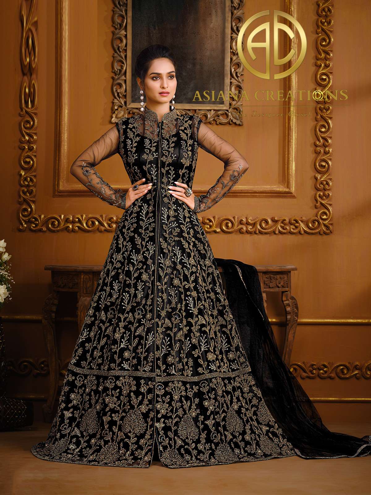 Net Embroidered Party Wear Black Lehenga-2738