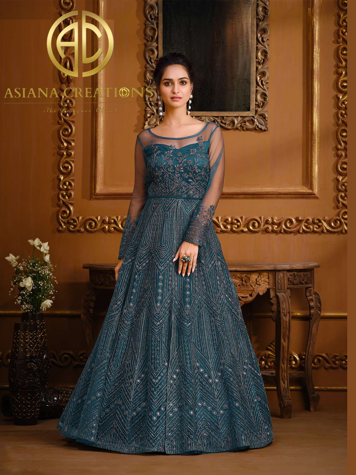 Net Embroidered Party Wear Blue Lehenga-2740