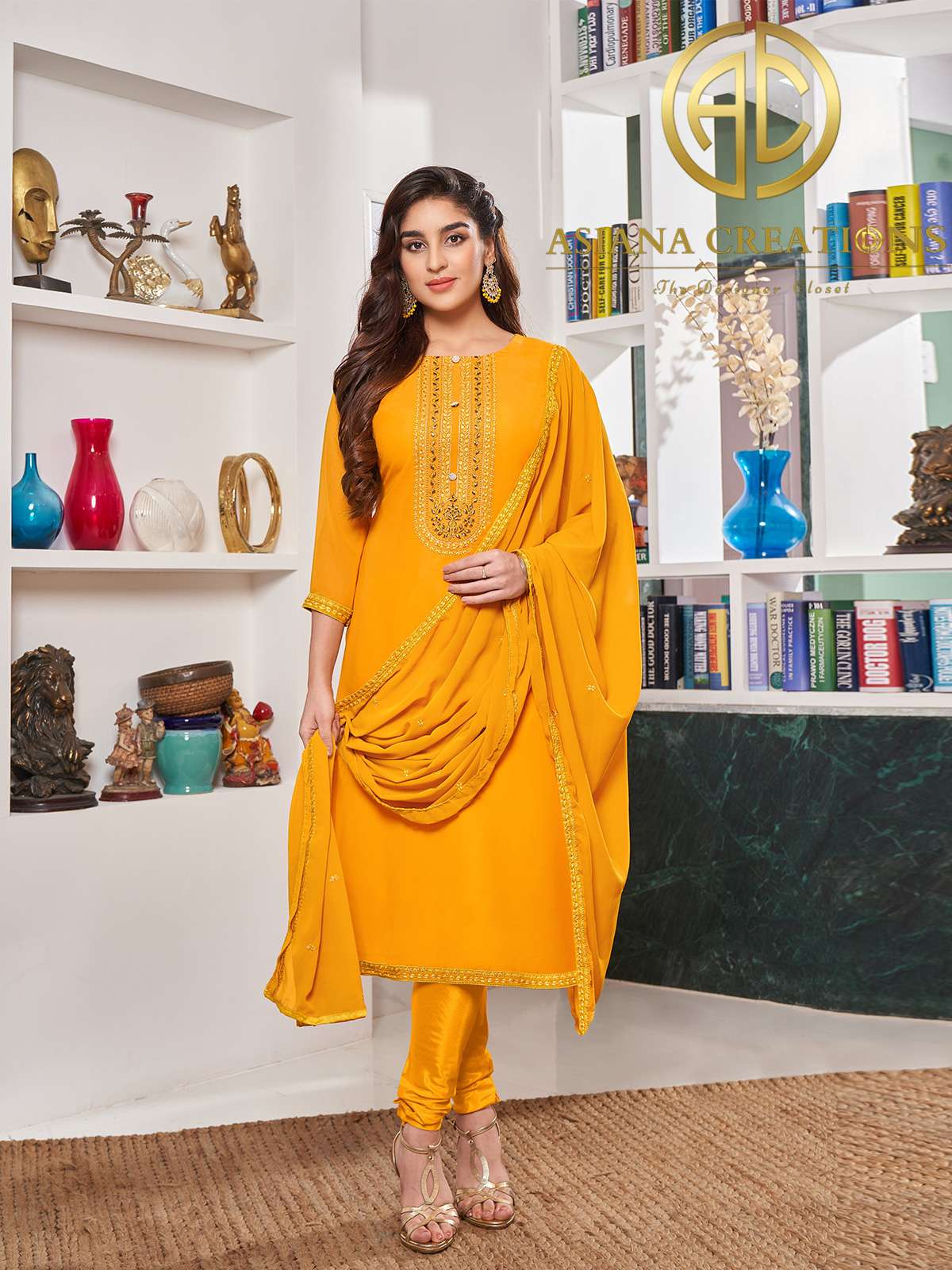 Georgette Embroidered Yellow Festive Wear Salwar Suit-2779