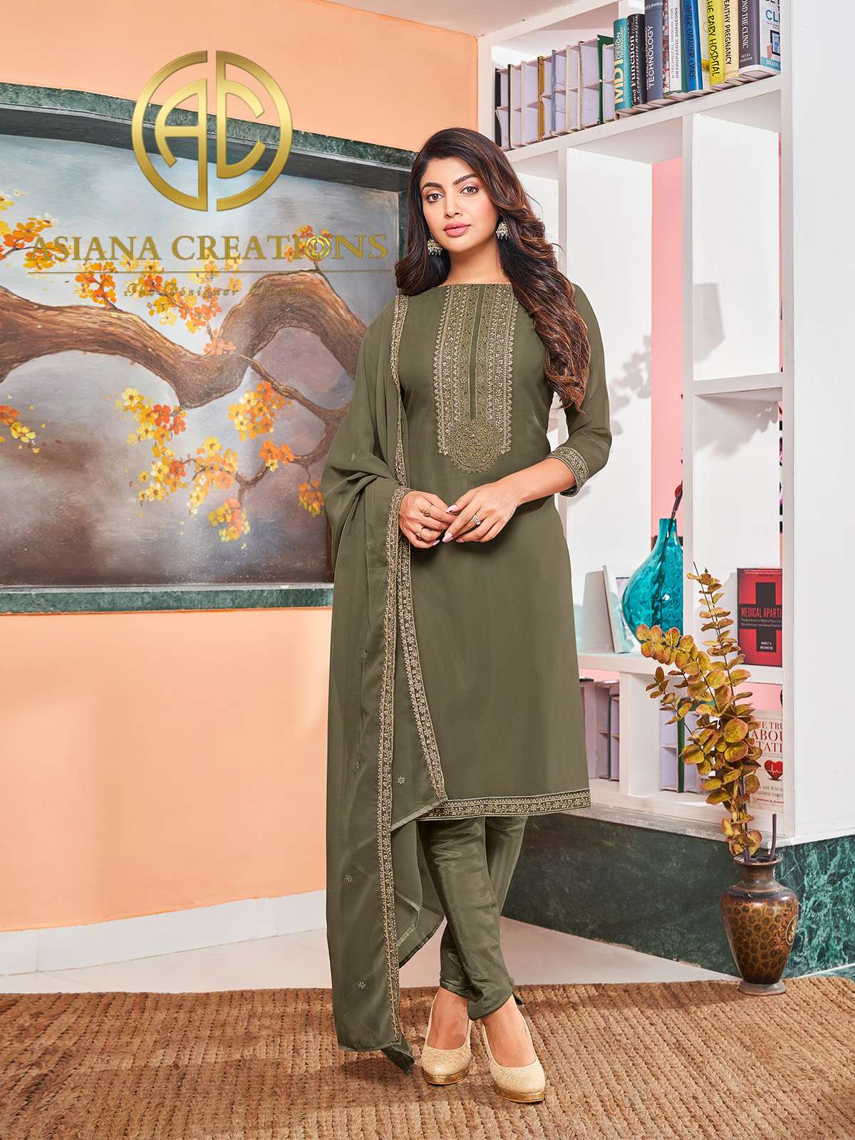 Georgette Embroidered Dusty Green Festive Wear Salwar Suit-2782