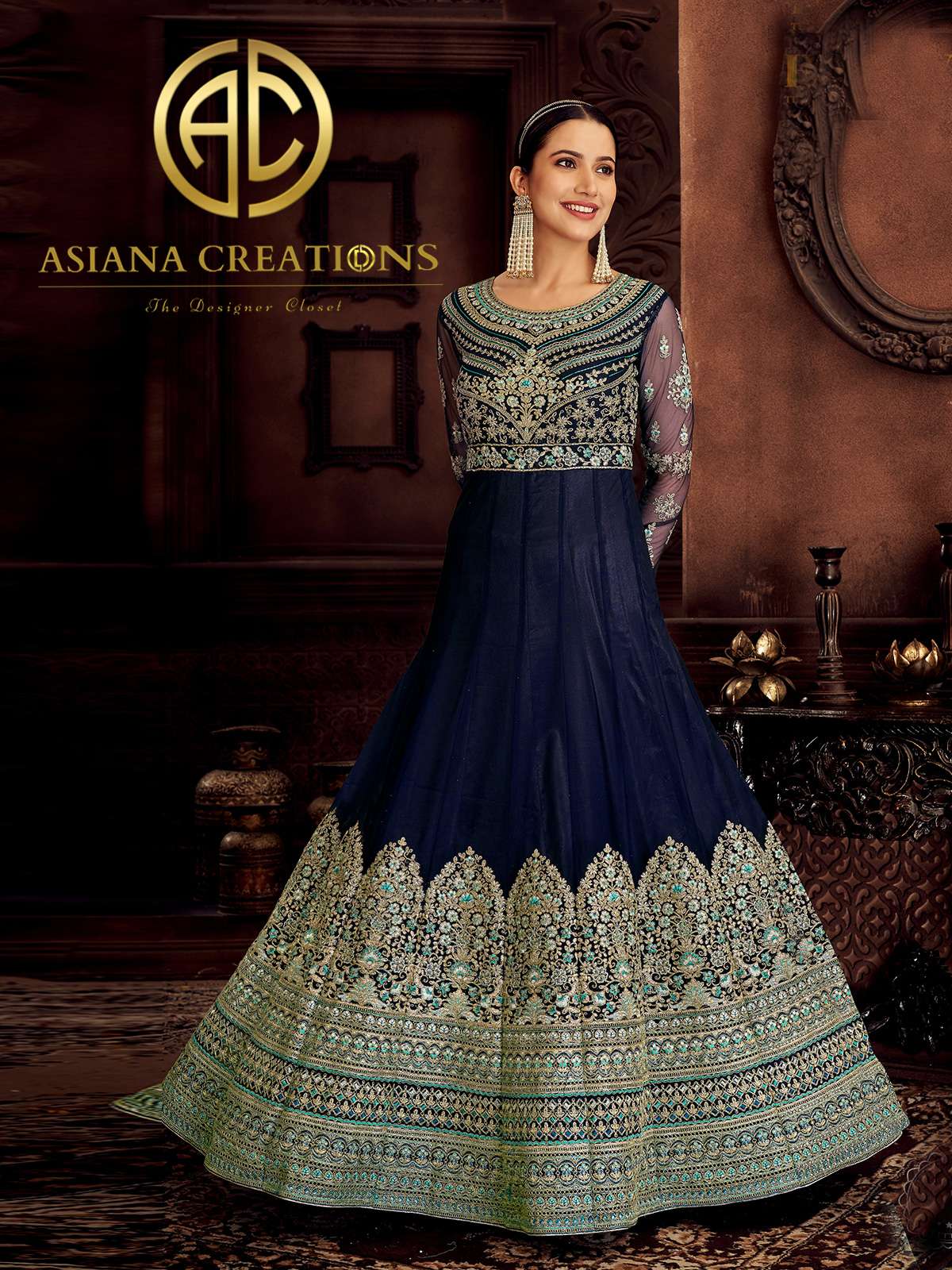 Net Embroidered Blue Wedding Reception Wear Anarkali Suit-2788