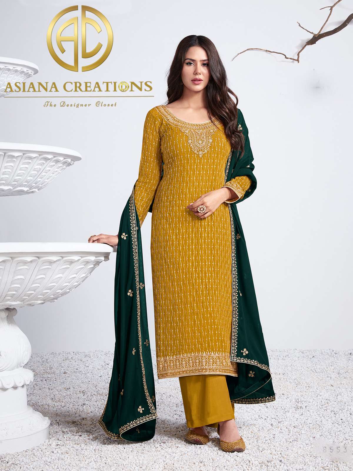 Georgette Embroidered Yellow Wedding Salwar Suit-2840