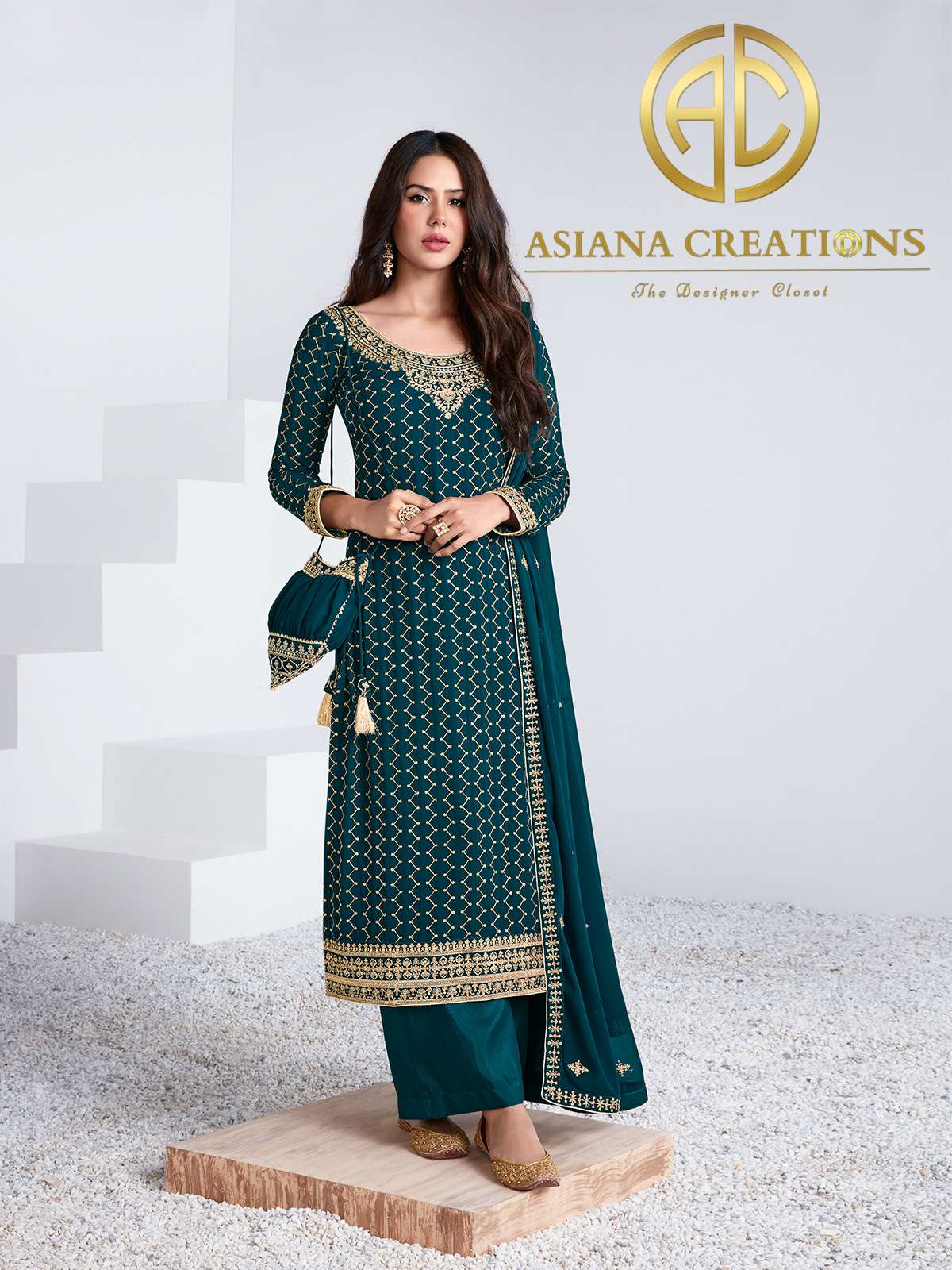Georgette Embroidered Blue Wedding Salwar Suit-2842