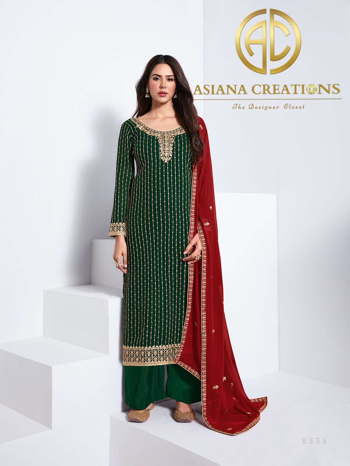 Georgette Embroidered Dark Green Wedding Salwar Suit-2843