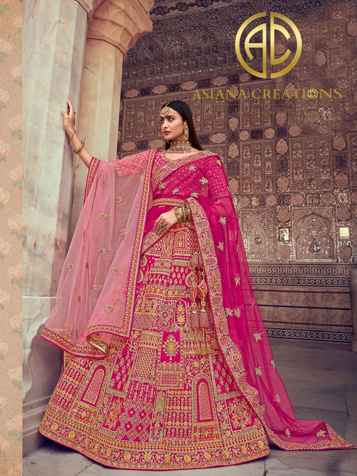 Art Silk Heavy Embroidered Traditional Pink Bridal Wedding Lehenga with Double Dupatta-2846