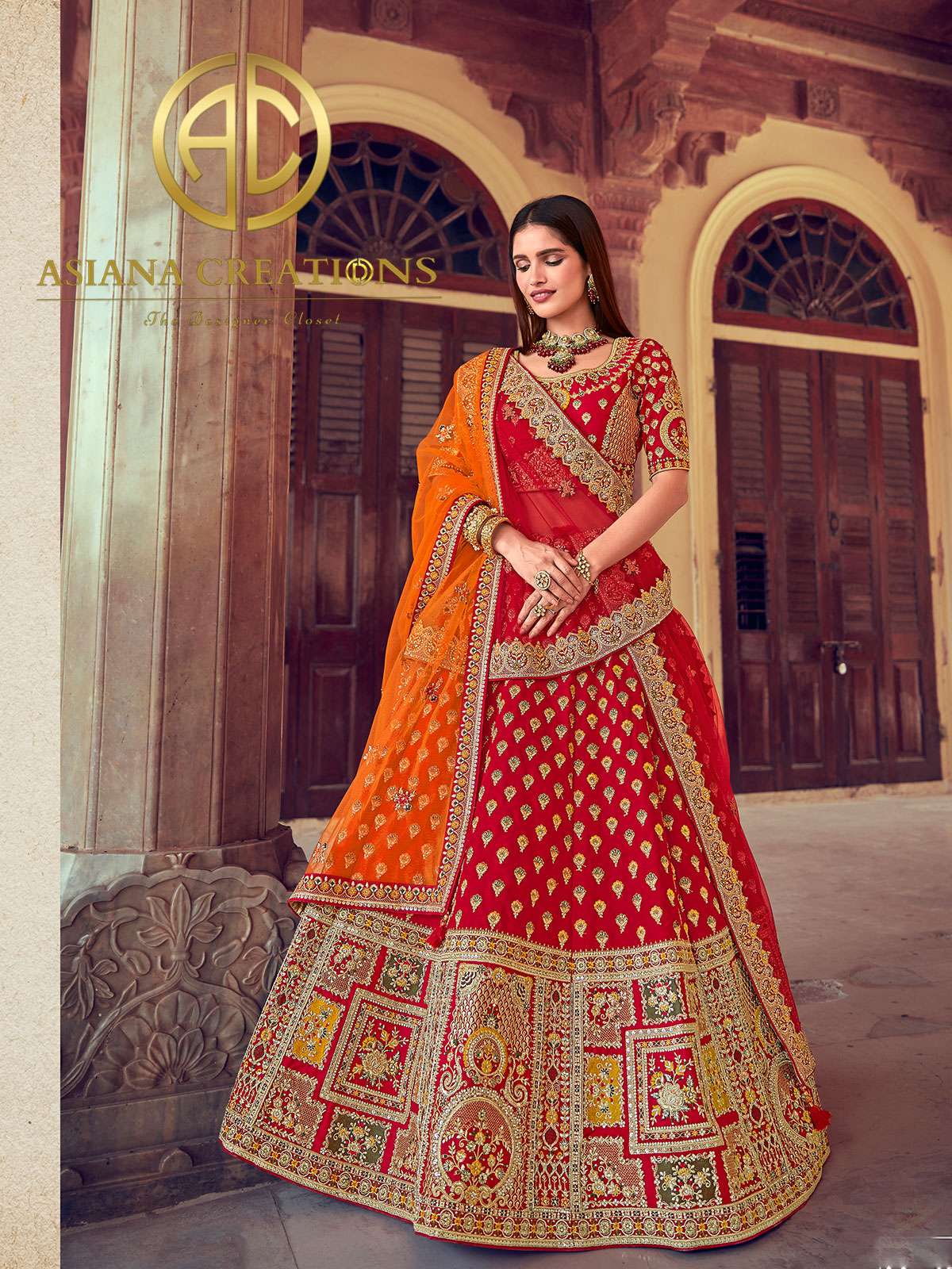 Art Silk Heavy Embroidered Traditional Red Bridal Wedding Lehenga with Double Dupatta-2851