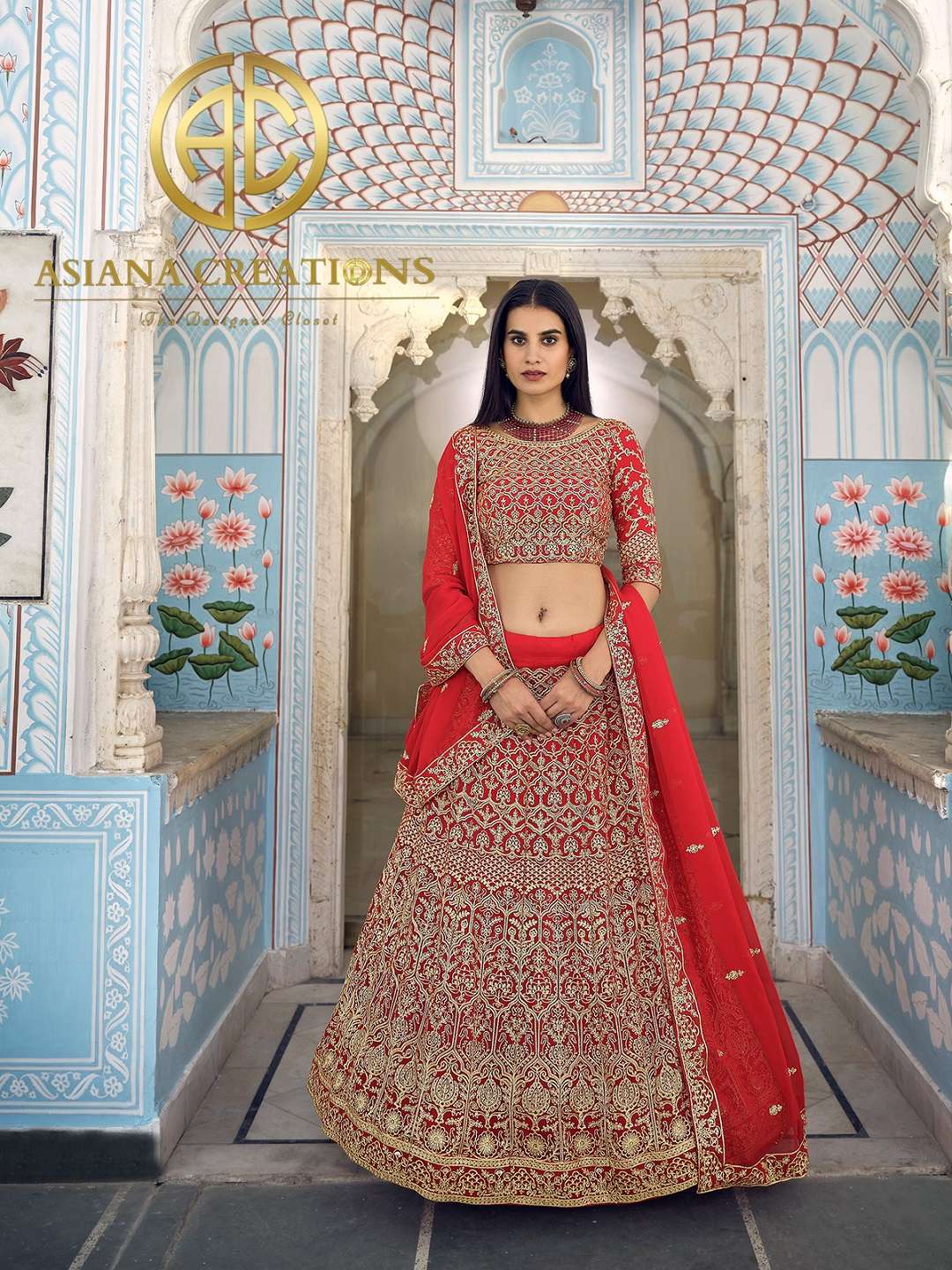 Georgette Embroidered Traditional Bridesmaid Red Lehenga-2867