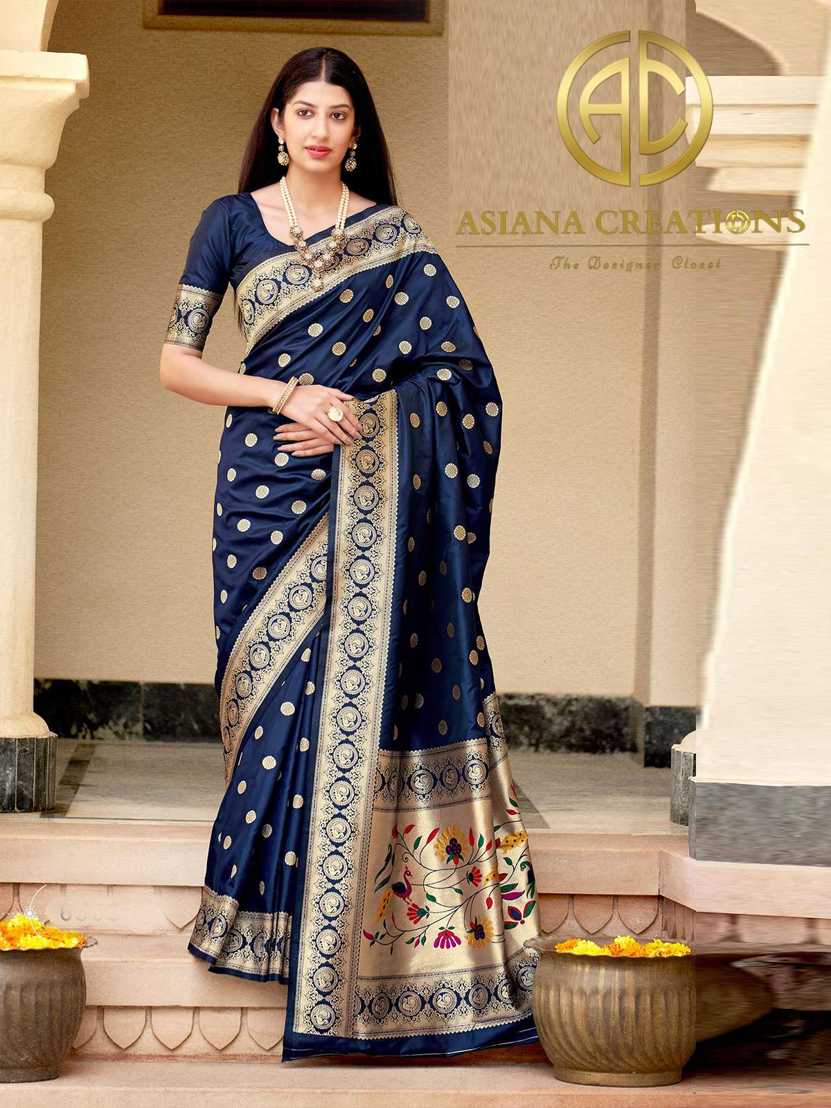 Banarasi Silk Navy Blue Woven Traditional Wedding Saree-2797