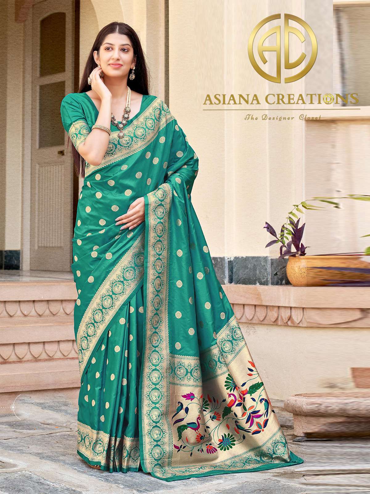 Banarasi Silk Teal Green Woven Traditional Wedding Saree-2800