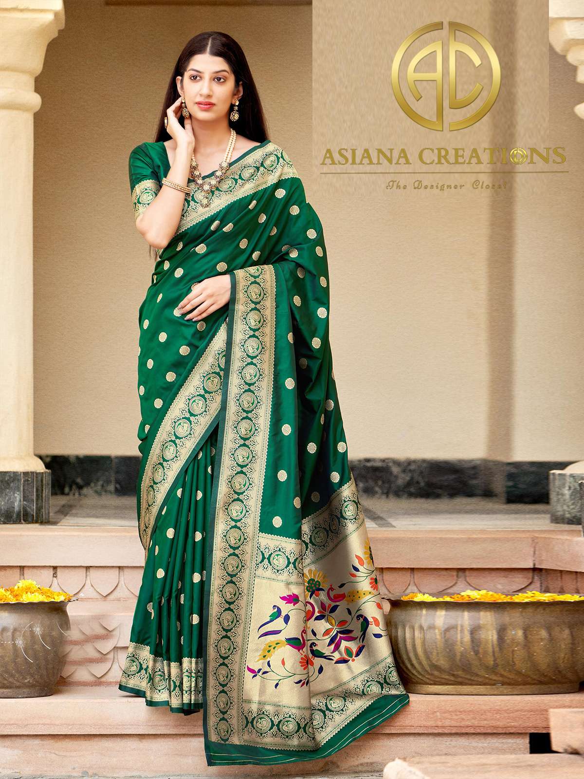 Banarasi Silk Dark Green Woven Traditional Wedding Saree-2802