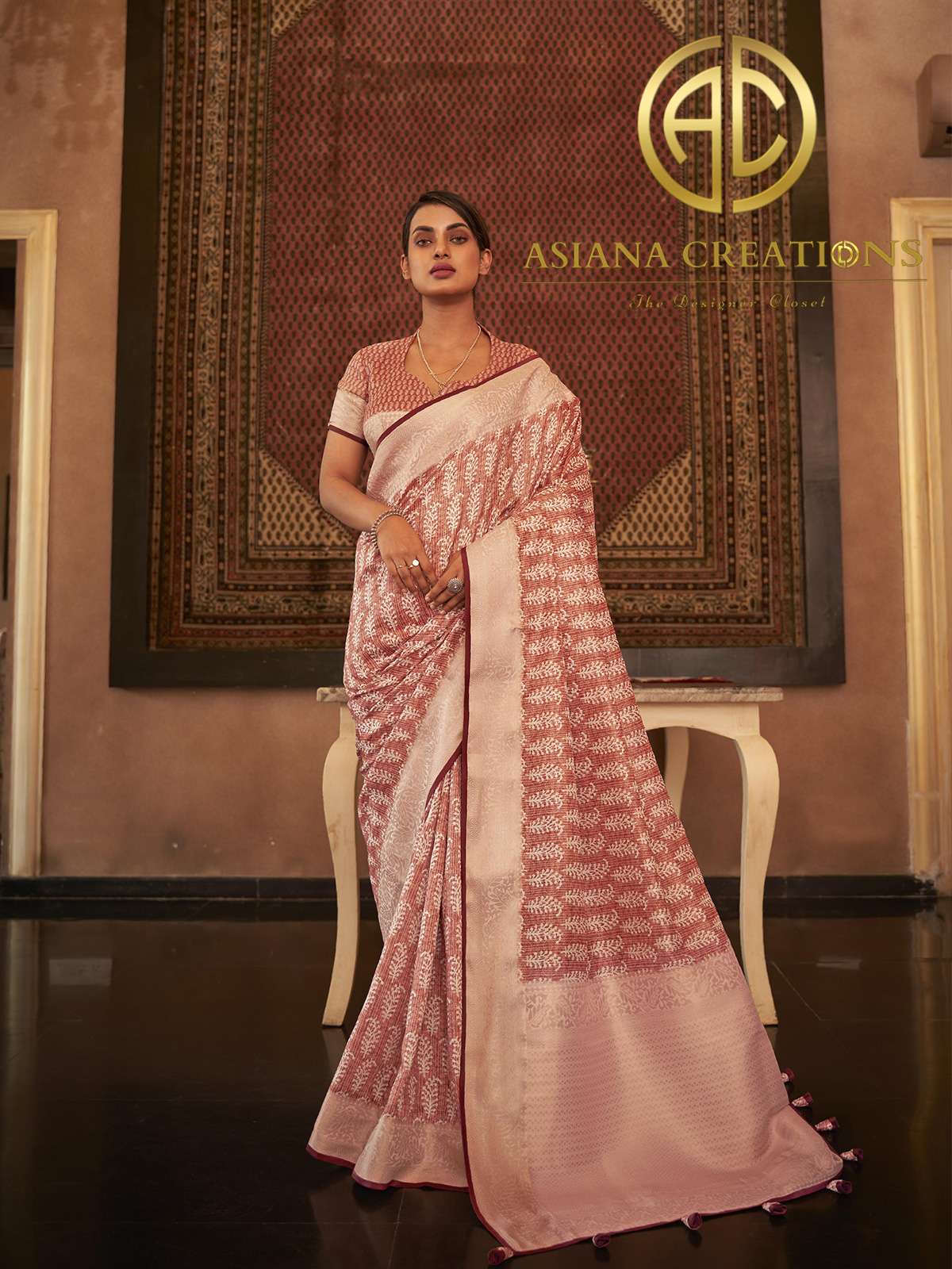 Pashmina Silk Peach Printed Festive Wear Saree-2803