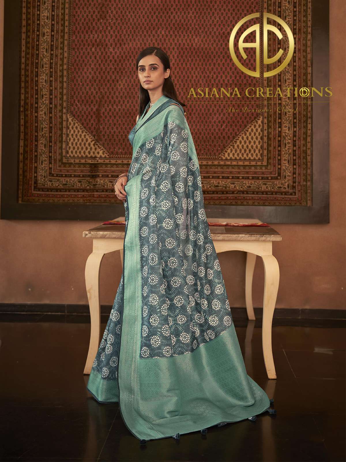 Pashmina Silk Grey Printed Festive Wear Saree-2805