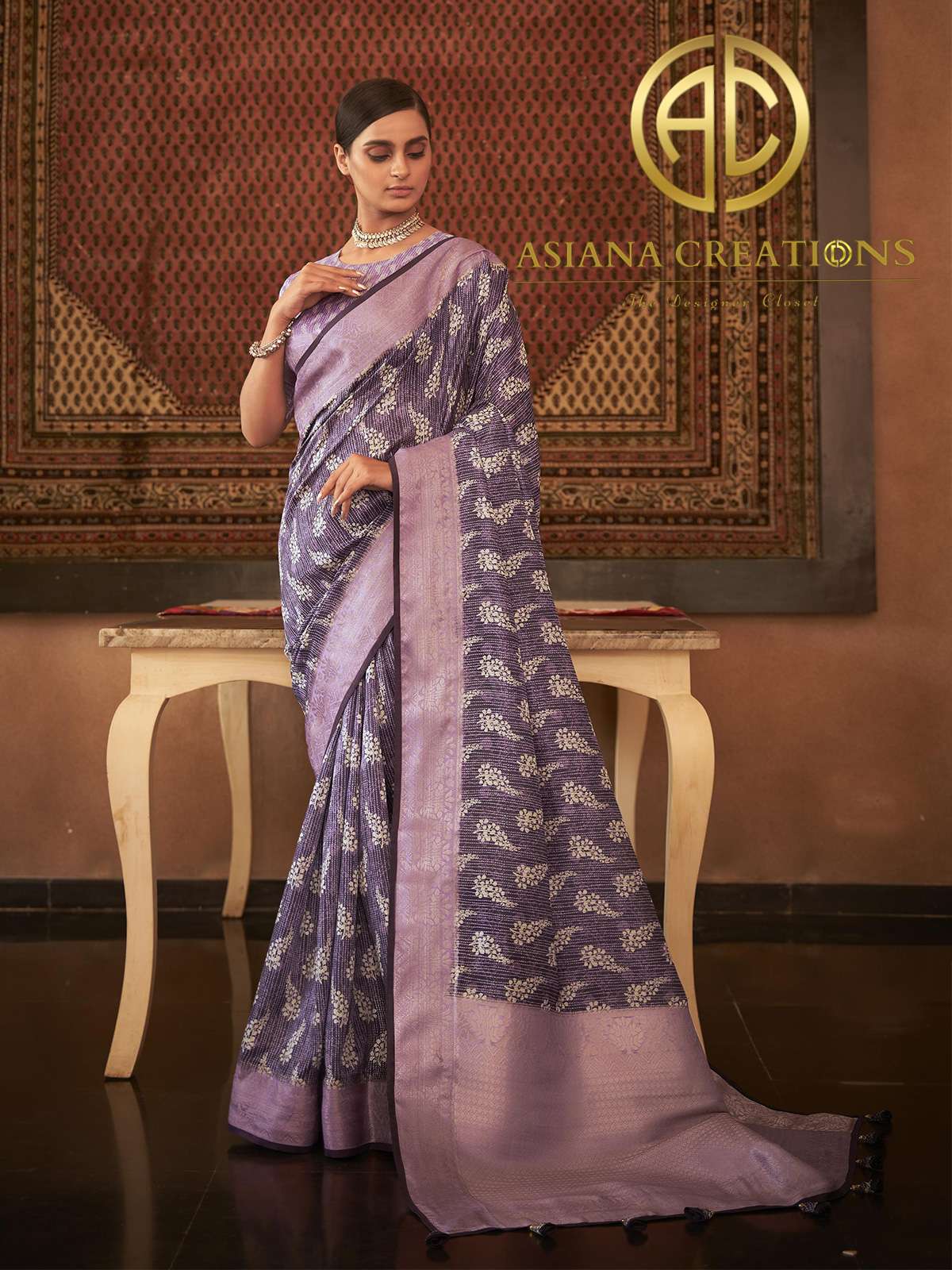 Pashmina Silk Purple Printed Festive Wear Saree-2807