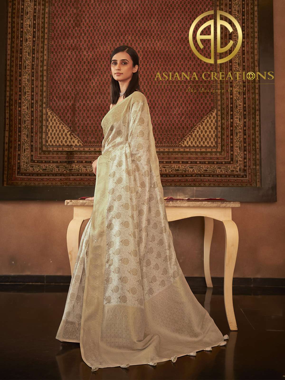 Pashmina Silk Beige Printed Festive Wear Saree-2808