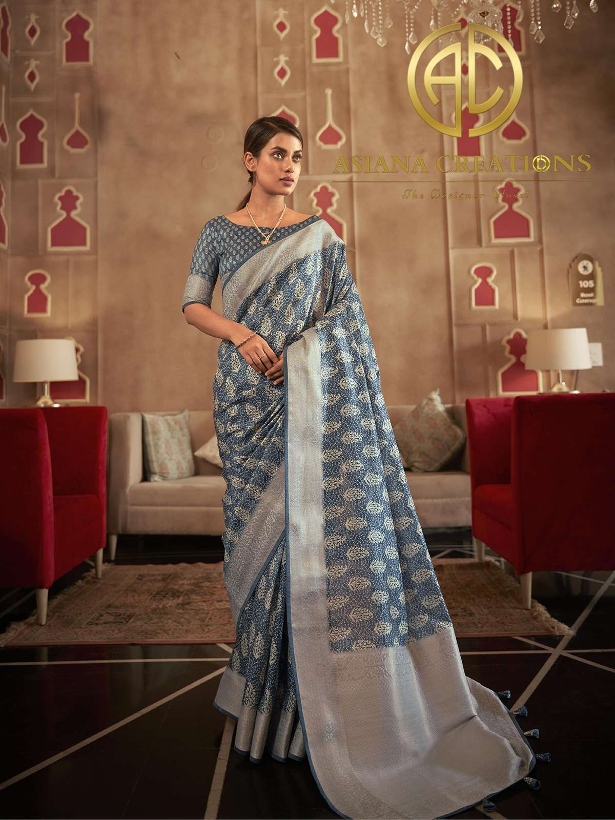 Pashmina Silk Grey Printed Festive Wear Saree-2809