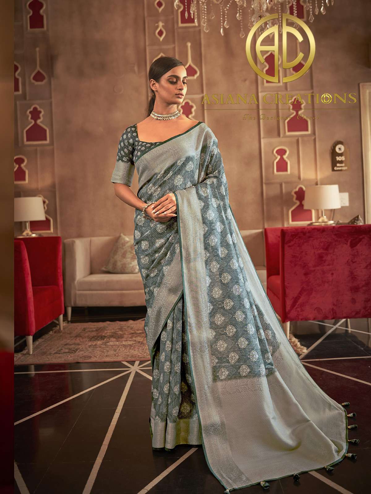 Pashmina Silk Grey Printed Festive Wear Saree-2810