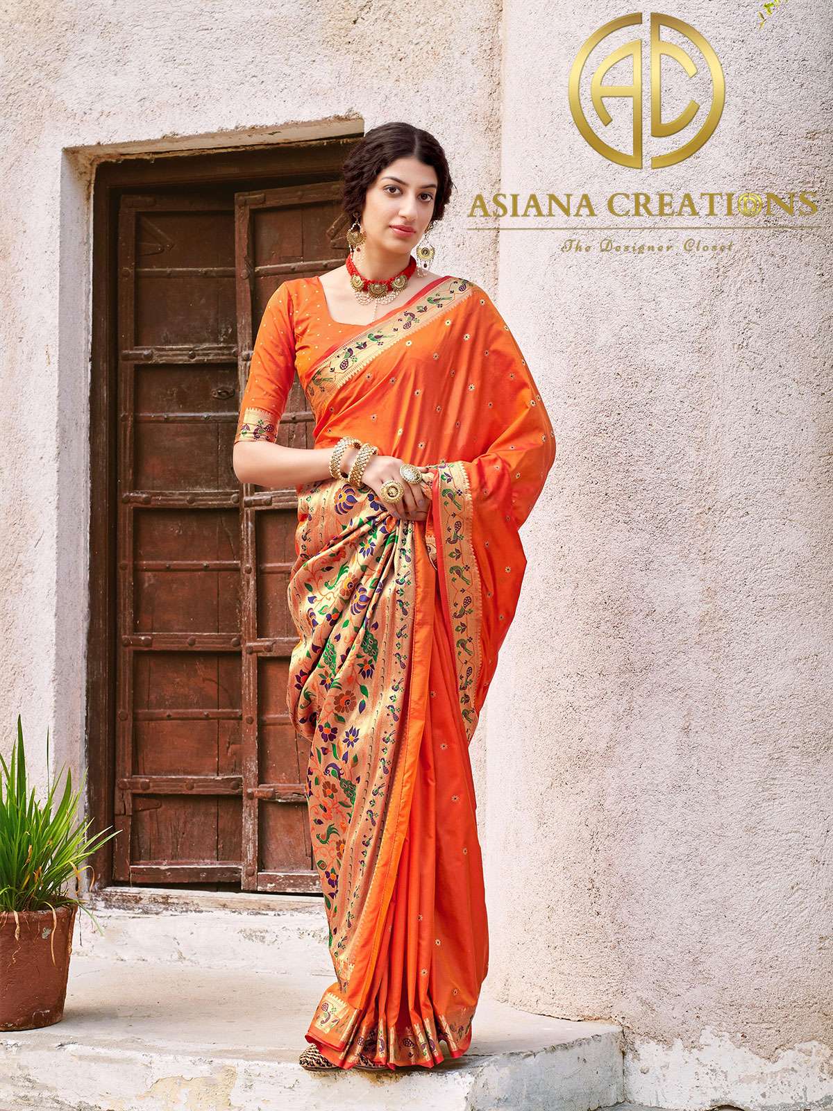 Banarasi Silk Orange Woven Traditional Wedding Saree-2815