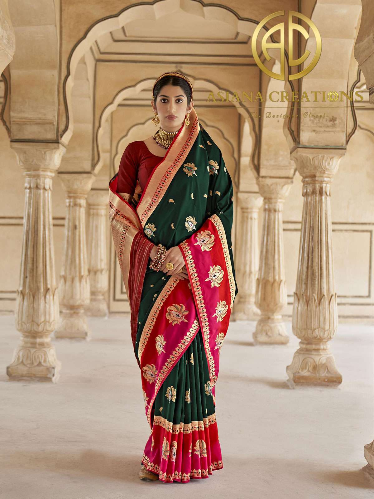 Banarasi Silk Dark Green Woven Traditional Wedding Saree-2826