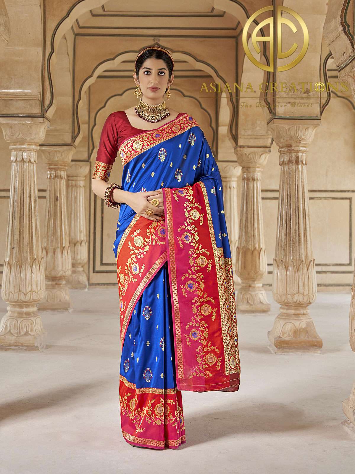 Banarasi Silk Blue Woven Traditional Wedding Saree-2829